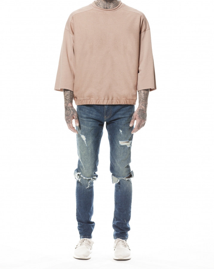 CAMEL REVERSE FRONT ¾ SLEEVE SWEATER